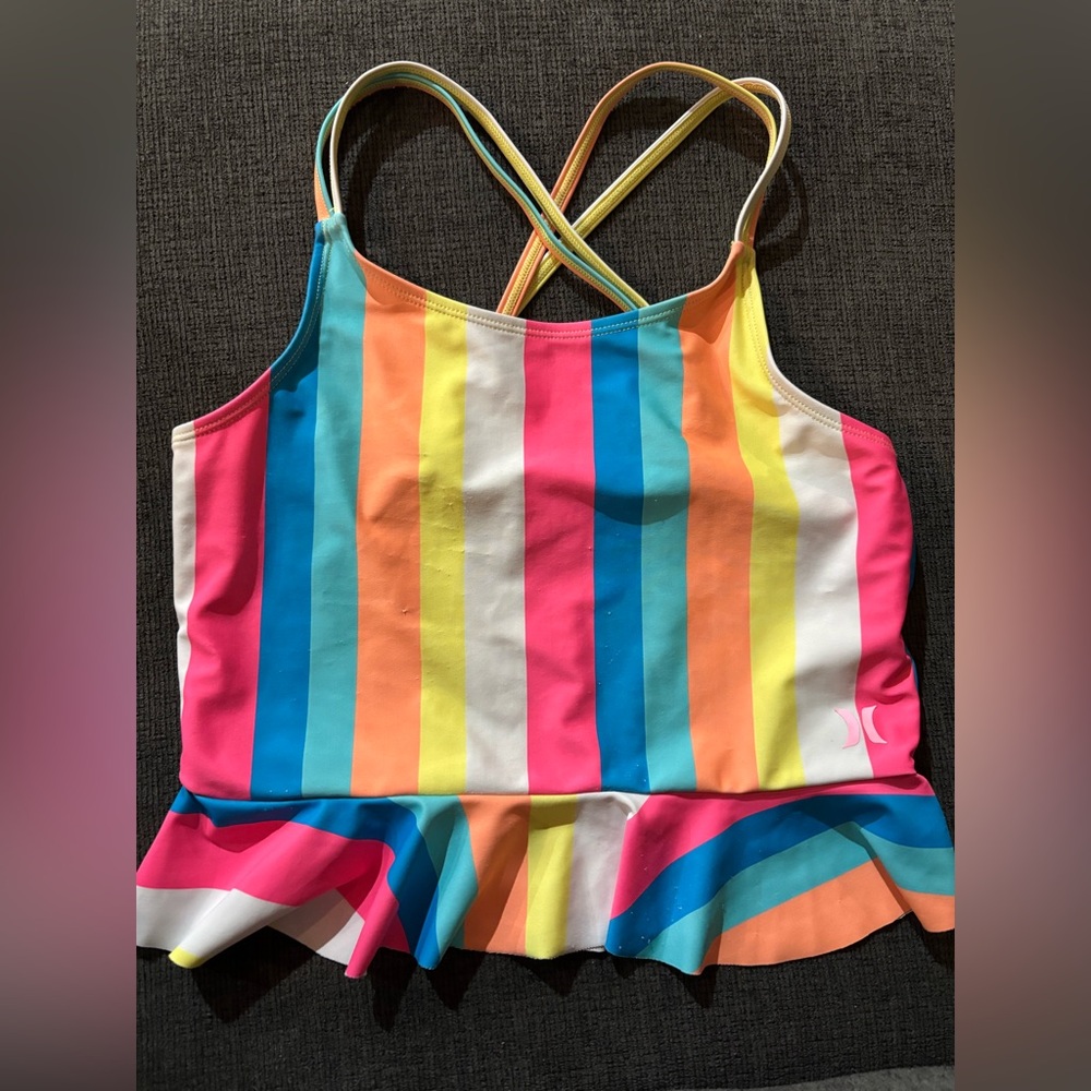🚨4/$20 Sale!🚨 Hurley Colorful Striped Bathing Suit TOP ONLY, Girls, sz 10/12
